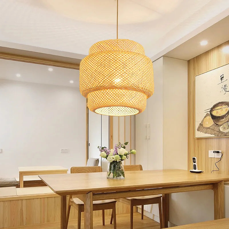 Hand-Knitted Chinese Bamboo Pendant Lamp – Elegant Weaving Chandelier for Home & Restaurant