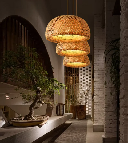 Hand-Knitted Chinese Bamboo Pendant Lamp – Elegant Weaving Chandelier for Home & Restaurant
