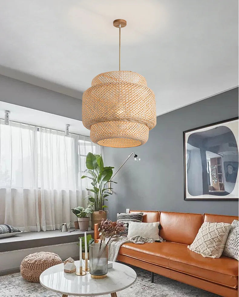 Hand-Knitted Chinese Bamboo Pendant Lamp – Elegant Weaving Chandelier for Home & Restaurant