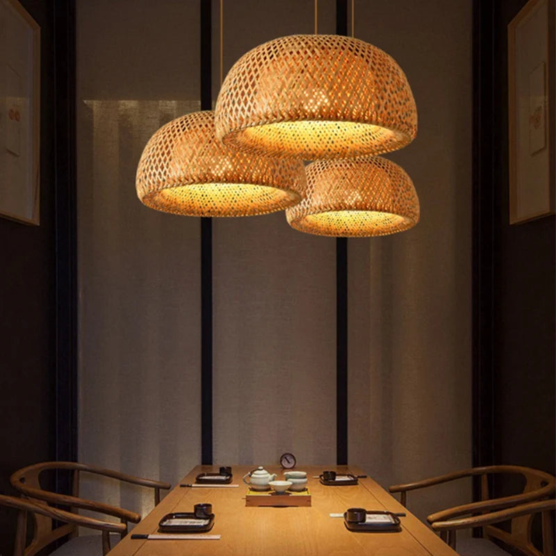 Hand-Knitted Chinese Bamboo Pendant Lamp – Elegant Weaving Chandelier for Home & Restaurant