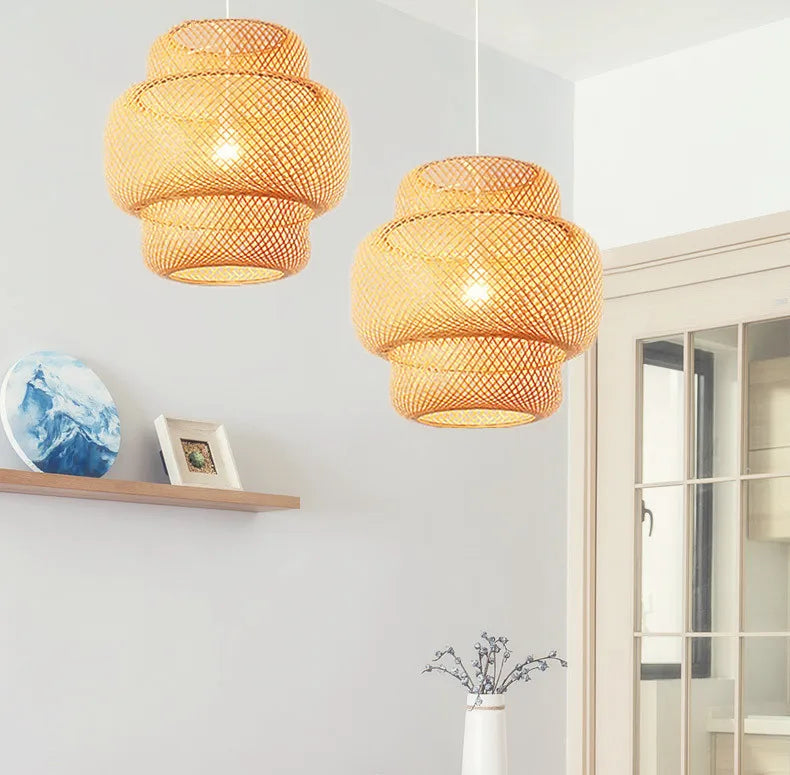 Hand-Knitted Chinese Bamboo Pendant Lamp – Elegant Weaving Chandelier for Home & Restaurant