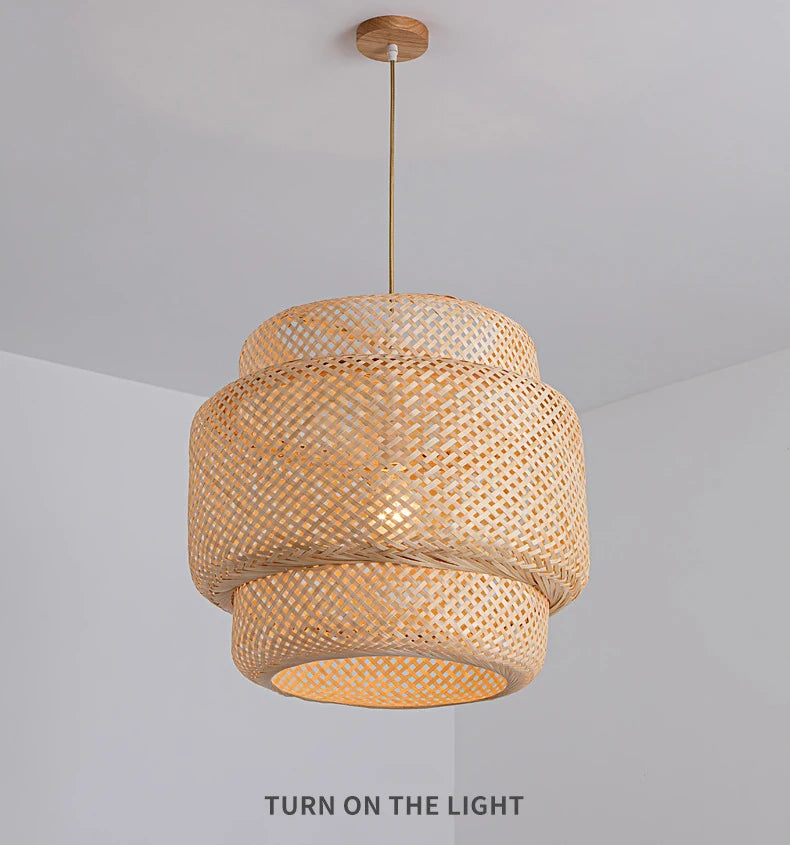 Hand-Knitted Chinese Bamboo Pendant Lamp – Elegant Weaving Chandelier for Home & Restaurant