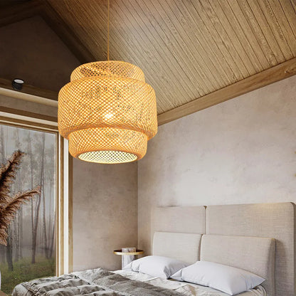 Hand-Knitted Chinese Bamboo Pendant Lamp – Elegant Weaving Chandelier for Home & Restaurant