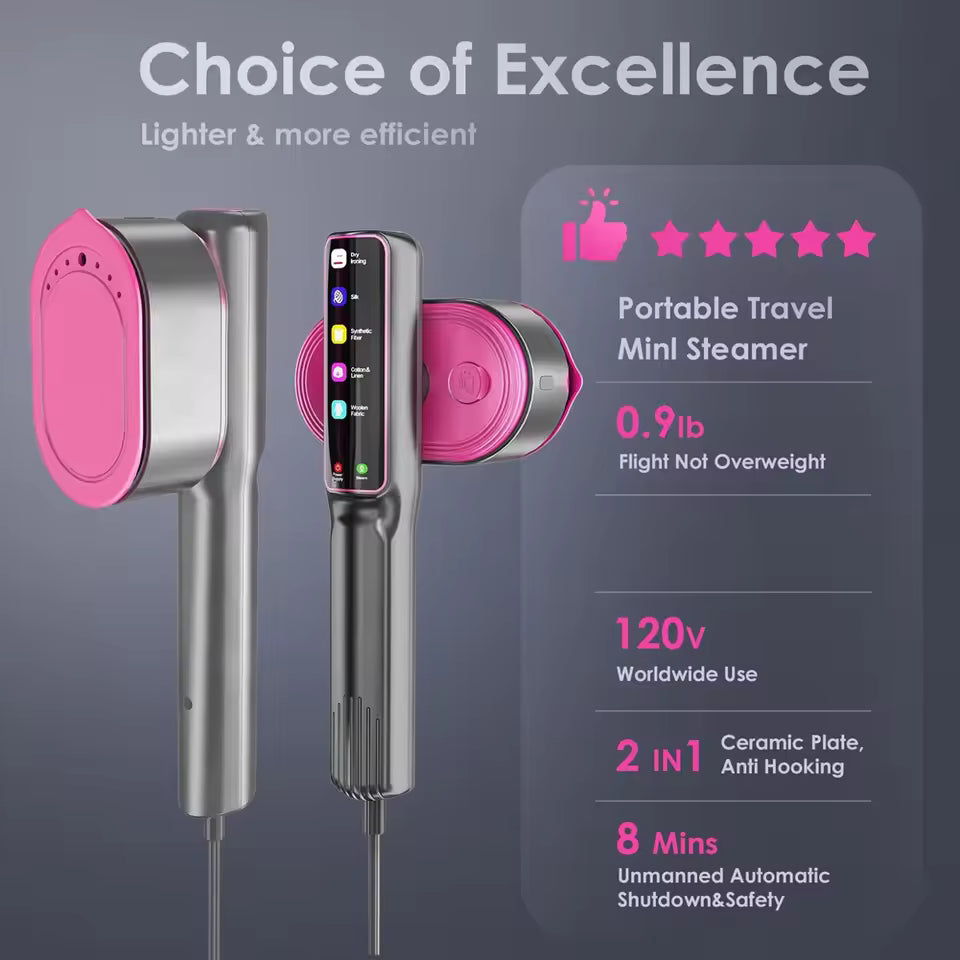 Clabihim Portable Garment Steamer – LCD Display, 5s Fast Heat, 7 Modes, 90° Swivel Handle